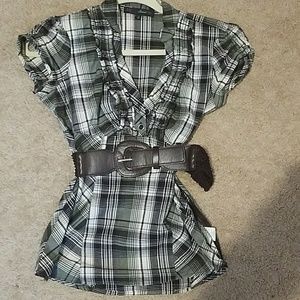 Plaid v neck